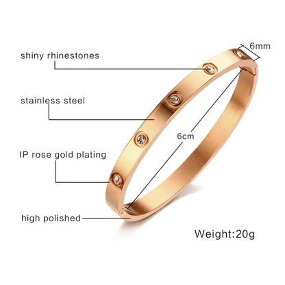 Vnox Fashion Women Crystal Wedding Bracelet 6mm Wide Rose Gold-color Bracelets & Bangles Bijoux