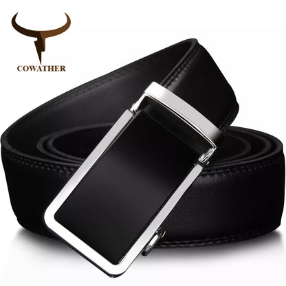 COWATHER 2021 Automatic Buckle Metal Belts for Men Cow Genuine Leather Belt high grade new Fashion style Leather Men Belts
