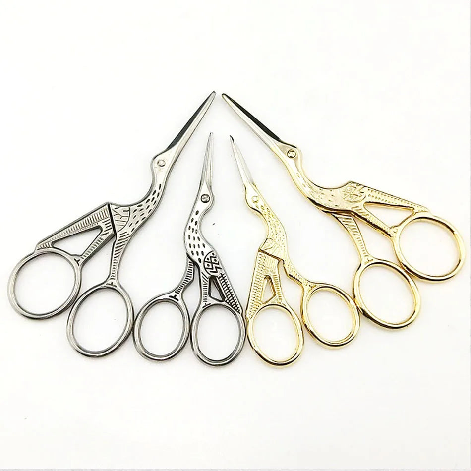 Stainless Steel Retro Tailor Scissor Crane Shape Sewing Small Embroidery Craft CrossStitch Scissors DIY Home Tools (Golden)