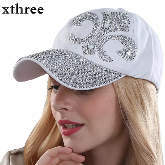 Xthree  fashion hat caps sunshading men and women's  baseball cap rhinestone hat  denim and cotton snapback cap