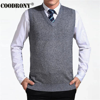 COODRONY 2024 New Arrival Solid Color Sweater Vest Men Cashmere Sweaters Wool Pullover Men Brand V-Neck Sleeveless Jersey Hombre