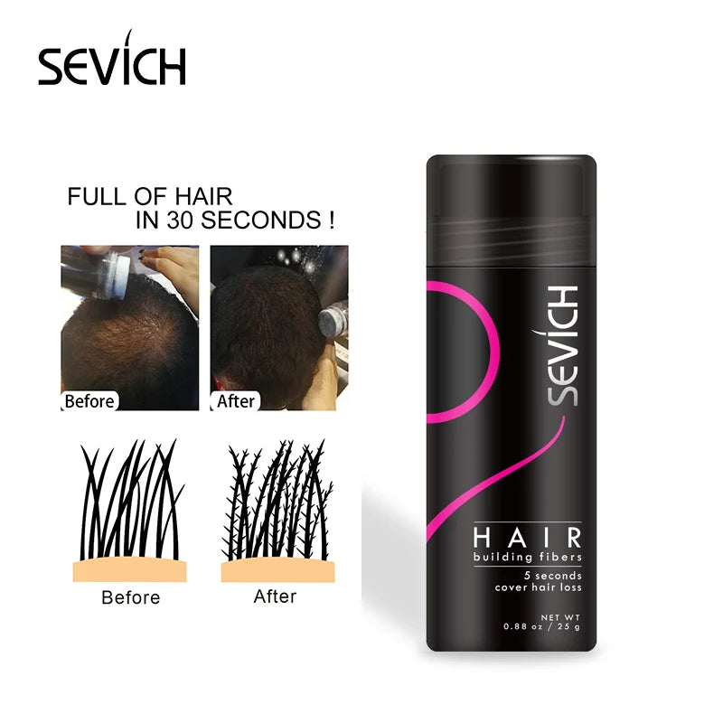 10pcs/lot 25g Sevich Hair Building Fibers Styling Color Powder Extension Keratin Thinning Hair Thicking Loss Spray Treatment