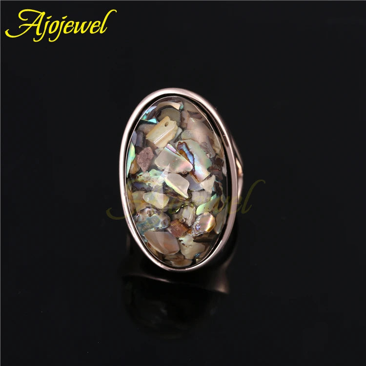 Ajojewel Unisex Big Oval Sea Shell Rings For Men Women Rose Golden Ring Size 7 8 9 10 11 12