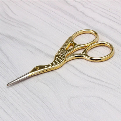 Stainless Steel Retro Tailor Scissor Crane Shape Sewing Small Embroidery Craft CrossStitch Scissors DIY Home Tools (Golden)