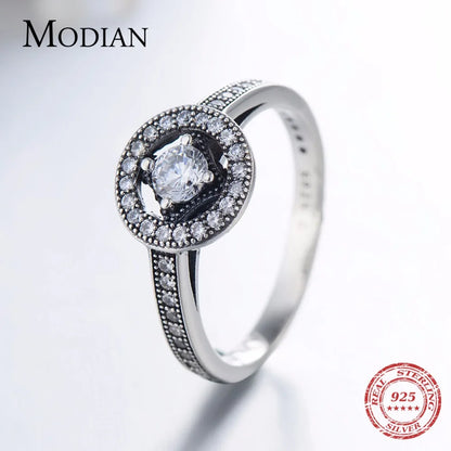 Modian Vintage Clear Cubic Zirconia Rings Classic Design 100% Authentic 925 Sterling Silver Ring For Women Fashion Jewelry