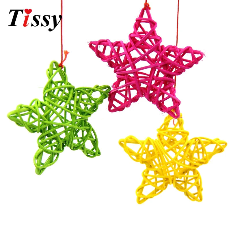 10PCS 6CM Lovely Rattan Star Sepak Takraw Christmas/Birthday&Home Wedding Party Decorations DIY Ornaments Rattan Ball Kids Toys