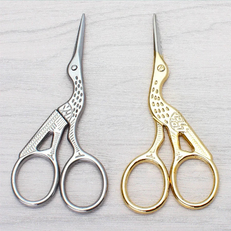 Stainless Steel Retro Tailor Scissor Crane Shape Sewing Small Embroidery Craft CrossStitch Scissors DIY Home Tools (Golden)