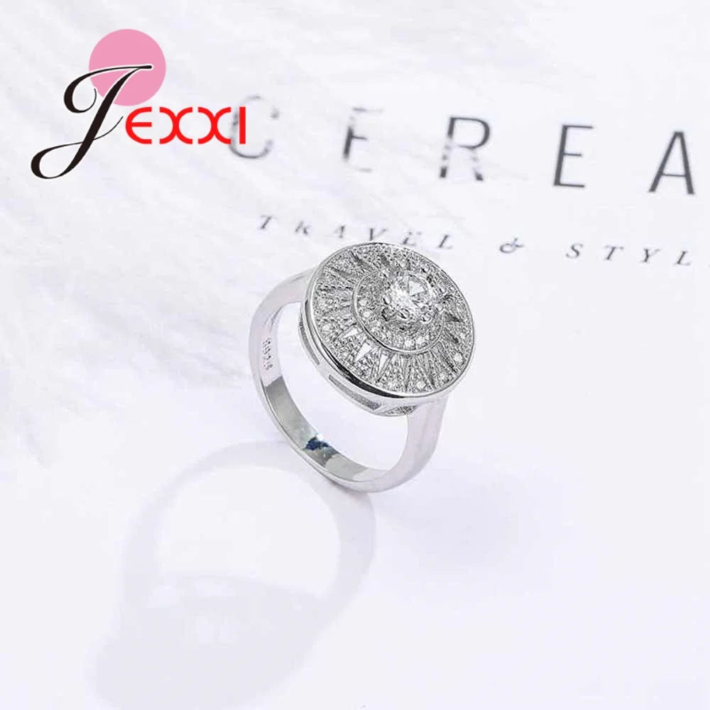 Lowest Price 925 Sterling Silver Needle Jewelry Fashion Round Flower Crystal Ring for Women Female Wedding Party Accessories