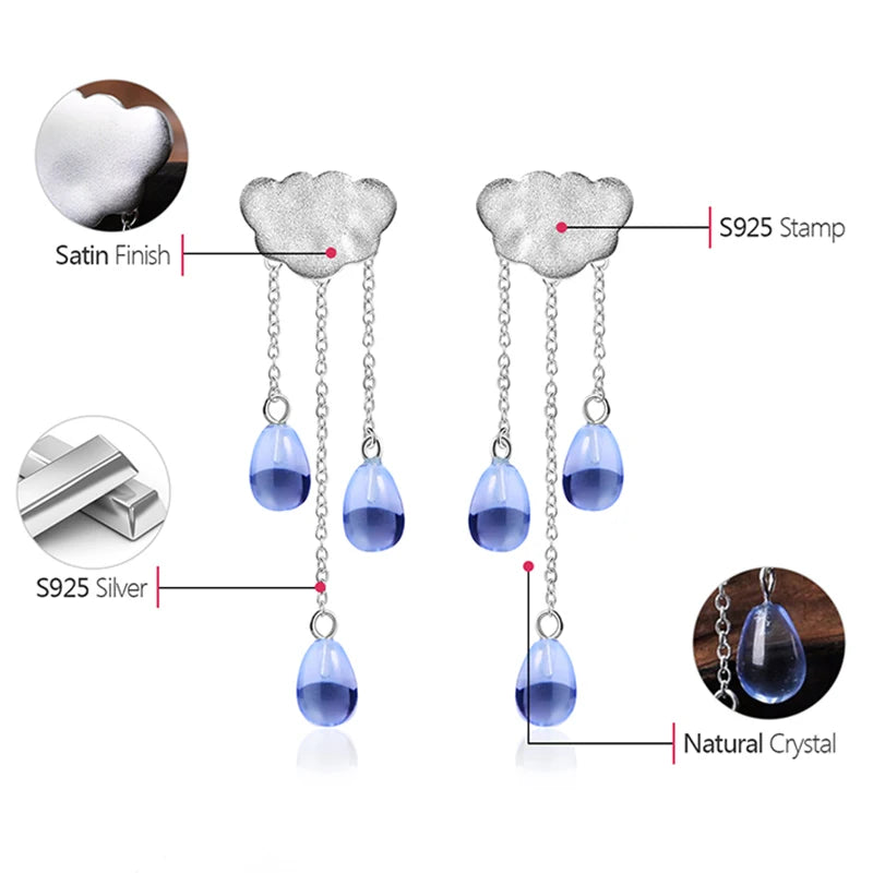 Lotus Fun Real 925 Sterling Silver Natural Crystal Gems Fine Jewelry Ethnic Cloud Long Tassel Drop Earrings for Women Brincos