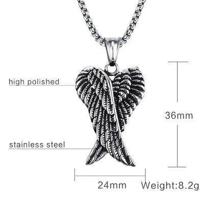 Men Pendant Necklaces, Gothic Vintage Angel Wings Feather Pendant Stainless Steel Necklaces. Man Jewely