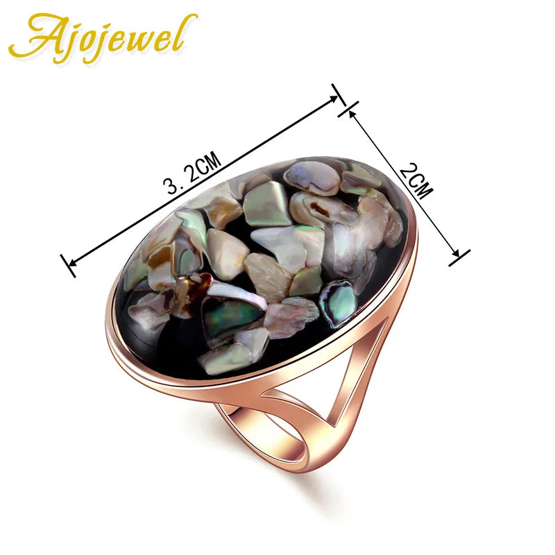 Ajojewel Unisex Big Oval Sea Shell Rings For Men Women Rose Golden Ring Size 7 8 9 10 11 12