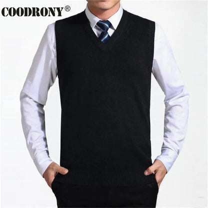 COODRONY 2024 New Arrival Solid Color Sweater Vest Men Cashmere Sweaters Wool Pullover Men Brand V-Neck Sleeveless Jersey Hombre