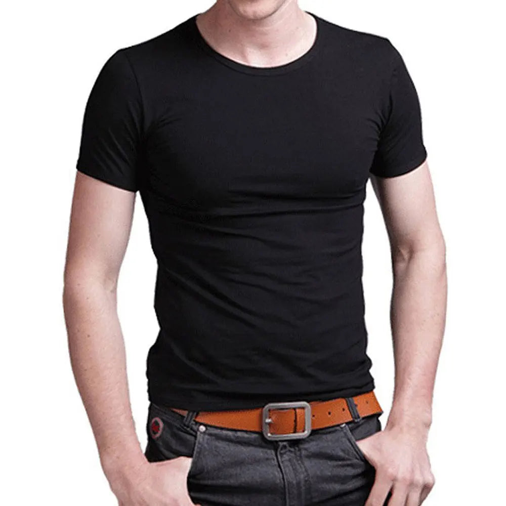 Slim Fit Stretch Cotton Tight Tees Camisetas Men Tshirt 2023 Leisure Summer O-neck Short Sleeved Cotton Men's Black White