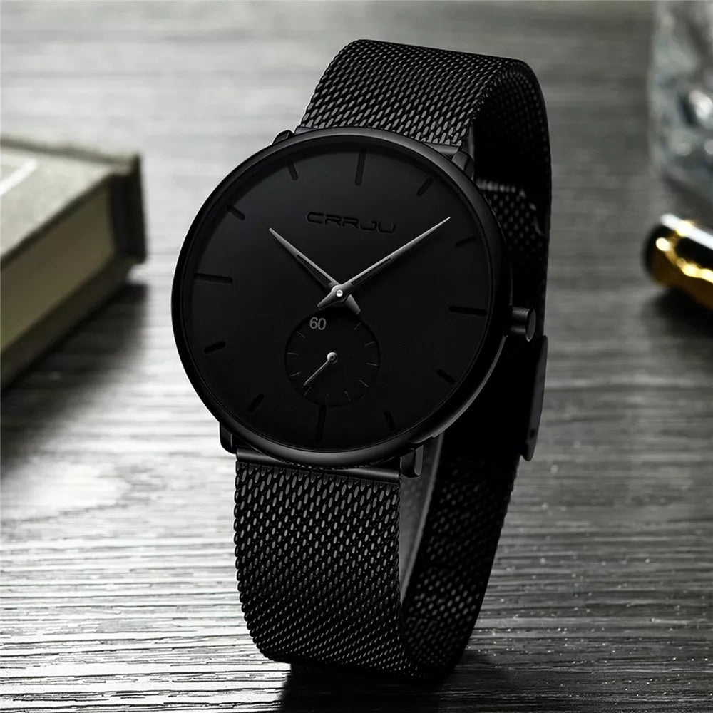 Ultra Thin Creative Black Stainless steel Quartz Watches Men Simple Fashion Business Japan Wristwatch Clock Male Relogios