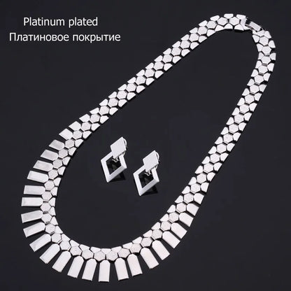 U7 Hyperbole Gold Color Earring Necklace 2pcs/set Women Geometry Charms Luxury Fashion Ethiopian African Dubai Costume Jewelry