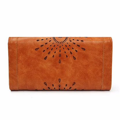 Hollow Out Pattern Retro Wallet Female Purse PU Leather handbag Practical Women Purses Vintage Long Wallets