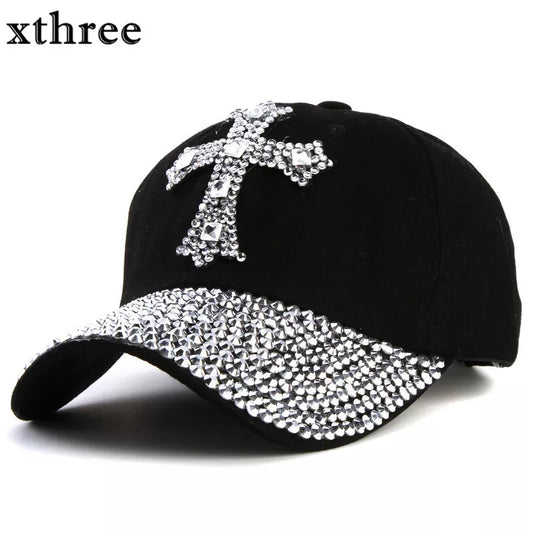 Xthree New Black Rhinestone Baseball Cap Fashion Hip hop Cap Men Women's Baseball Caps Super Quality Unisex  Hat Free Shipping