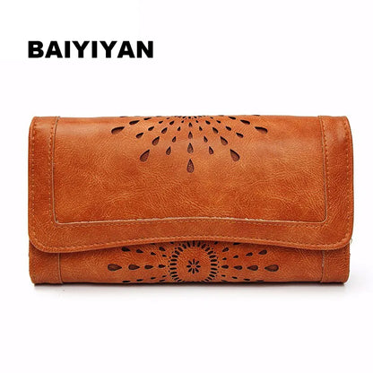 Hollow Out Pattern Retro Wallet Female Purse PU Leather handbag Practical Women Purses Vintage Long Wallets