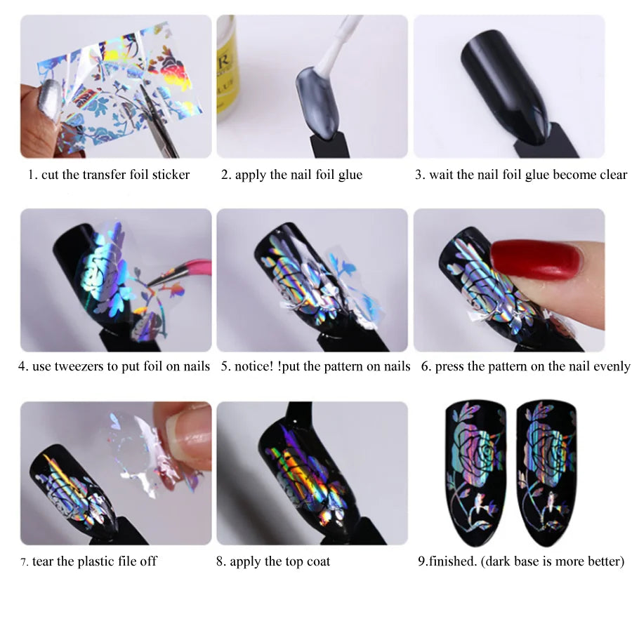 50pcs/Lo Holographic Transfer Foil Stickers 4*20cm Random Decals 30pc Flower Transferring Wraps Slider Nail Transfer Foil Decors