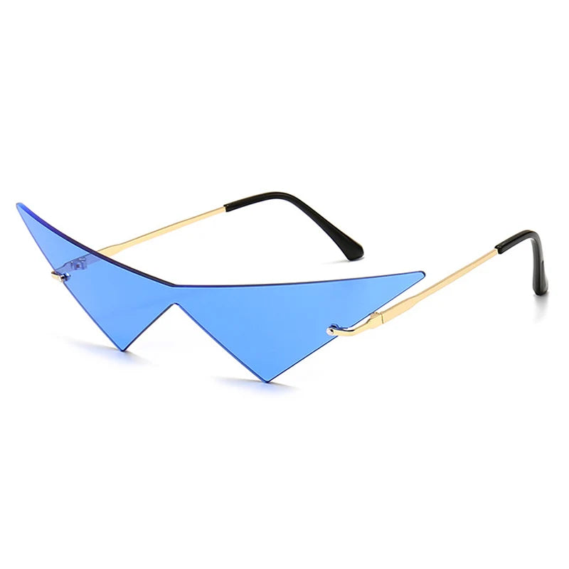 SO&EI Oversized Triangle One Piece Women Sunglasses Vintage Rimless Clear Ocean Lens Eyewear Fashion Men Cat Eye Sun Glasses