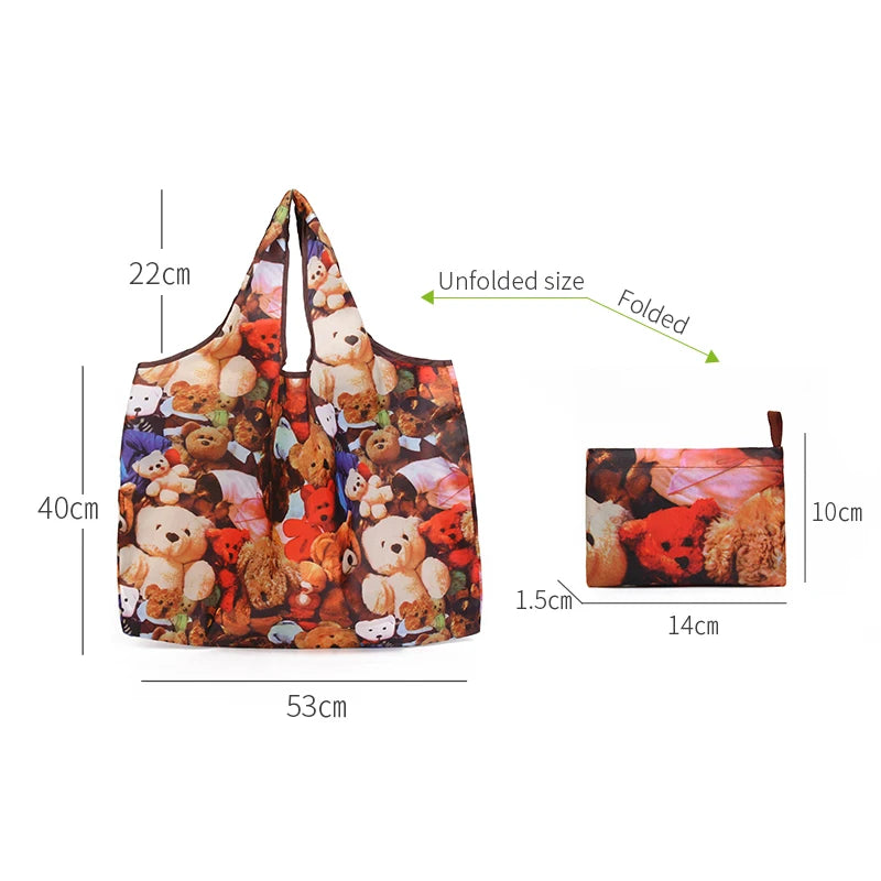 Cute Cartoon Foldable Eco-Friendly Shopping Bag Tote Reusable Pouch Handbags Convenient Large-capacity for Travel Grocery Purse