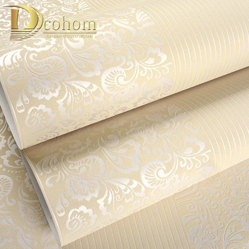 10M Home Improvement wall paper modern Fashion Non-woven Flocking Wallpaper Rolls for bedroom background wall 5 Colors R19