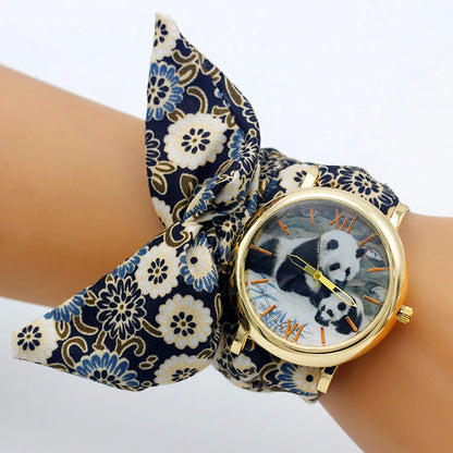 New Woman's Watch Fashion Luxury Ladies Quartz Wristwatch Top Brand Floral Cloth Bracelet Watch Flower Women Watches