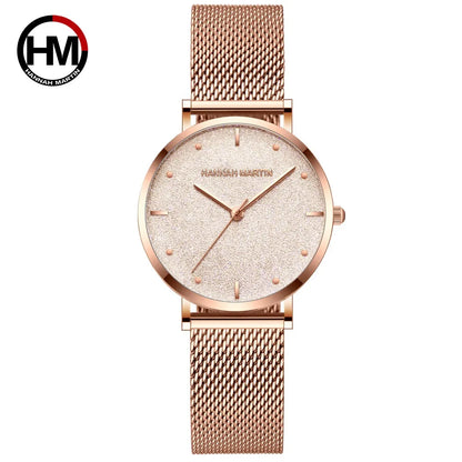 Women Watches New Flash Stars Stainless Steel Rose Gold Mesh Unique Simple Casual Quartz Waterproof Wristwatches Clock Hot Sale