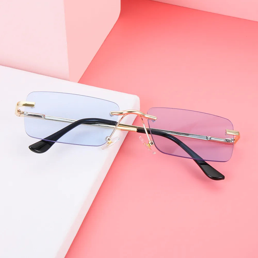 Luxury Fashion Rectangle Rimless Women Sunglasses Unisex Retro Gradient Color Eyewear UV400 Travel Vintage Sunglasses For Men