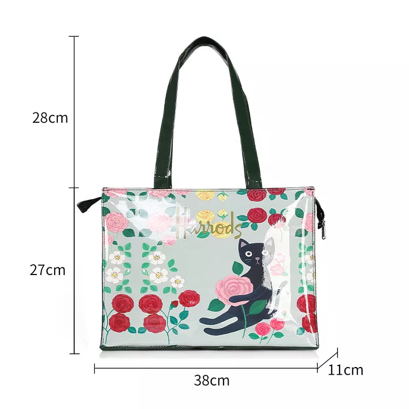 London Style PVC Reusable Shopping Purses Large Eco Friendly Flower Women's Tote Shopper Bag Summer Waterproof Beach Handbag