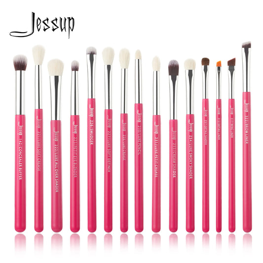 Jessup Makeup Brushes Set 15pcs professional Make up Brush Eyeliner Shader Natural-synthetic Rose-carmin/Silver
