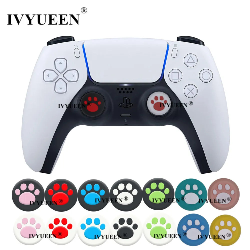 IVYUEEN 4 PCS Cat Paw Silicone Analog Thumb Sticks Grips Caps for PlayStation 5 4 PS4 PS5 Controller for Xbox One Series X S 360