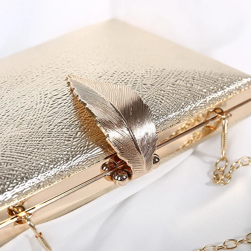 Luxy Moon Women's Wedding Clutch Bag Gold Purse Ladies Handbag Party Purse For Bridal Metal Leaf Lock Shoulder Bag  ZD1524