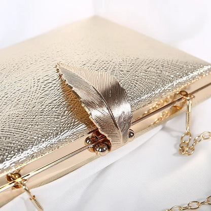 Luxy Moon Women's Wedding Clutch Bag Gold Purse Ladies Handbag Party Purse For Bridal Metal Leaf Lock Shoulder Bag  ZD1524