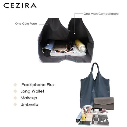 CEZIRA Fashion Individual Design Shoulder Bag For Women Vegan Leather Tote Two Colors Reversible Ladies PU Hobo Coin Purse Femal