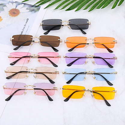 Luxury Fashion Rectangle Rimless Women Sunglasses Unisex Retro Gradient Color Eyewear UV400 Travel Vintage Sunglasses For Men