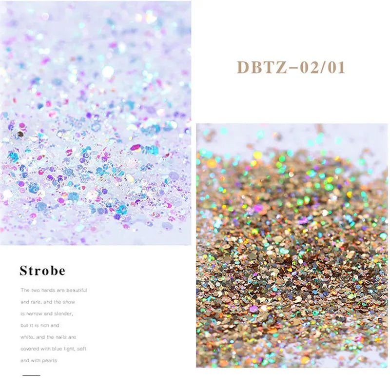 12pcs/set Nail Glitter Powder Dust Iridescent Flakes Sequins Gold Silver Super Shining Paillette Nail Art Manicure Decorations