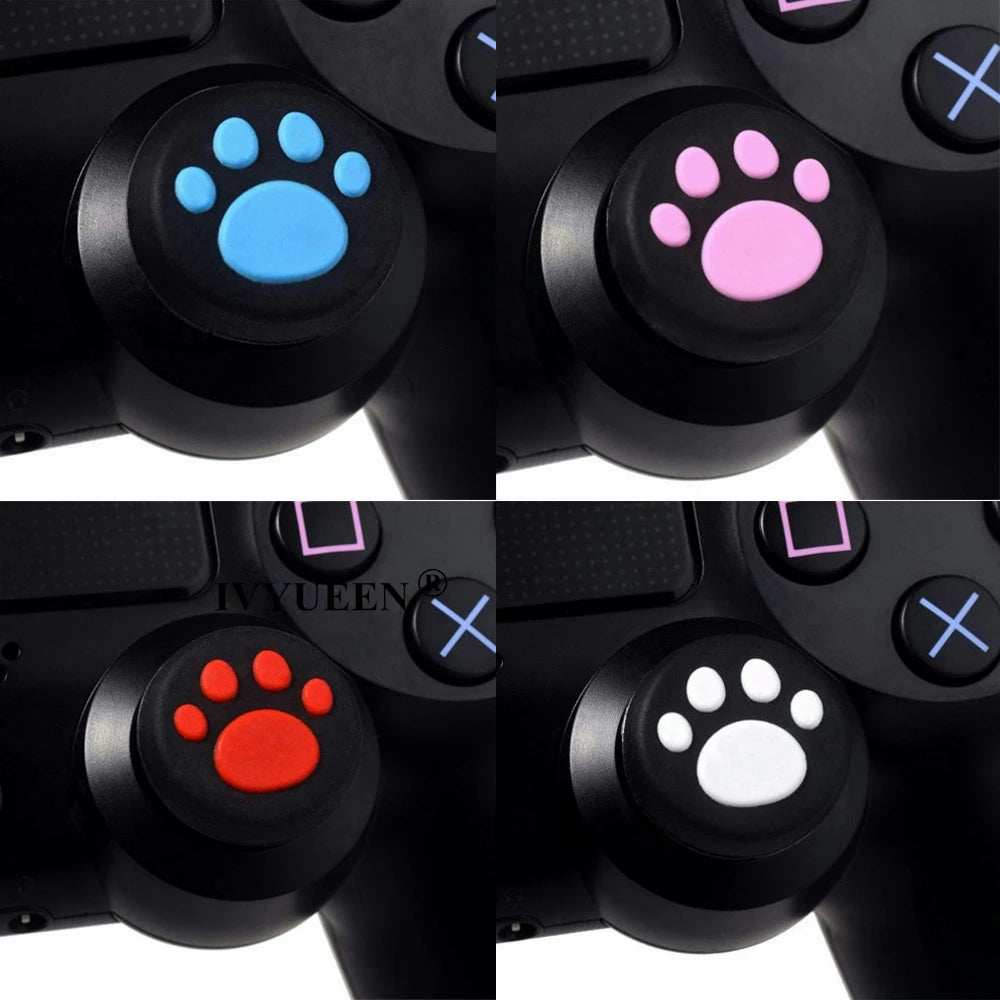 IVYUEEN 4 PCS Cat Paw Silicone Analog Thumb Sticks Grips Caps for PlayStation 5 4 PS4 PS5 Controller for Xbox One Series X S 360