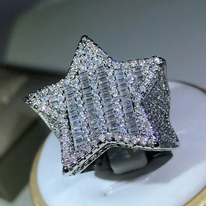 925 Silver Luxury Star Diamond Rings For Man/women Solid White /Yellow Gold Rings Shine Hiphop Jewlery Gifts