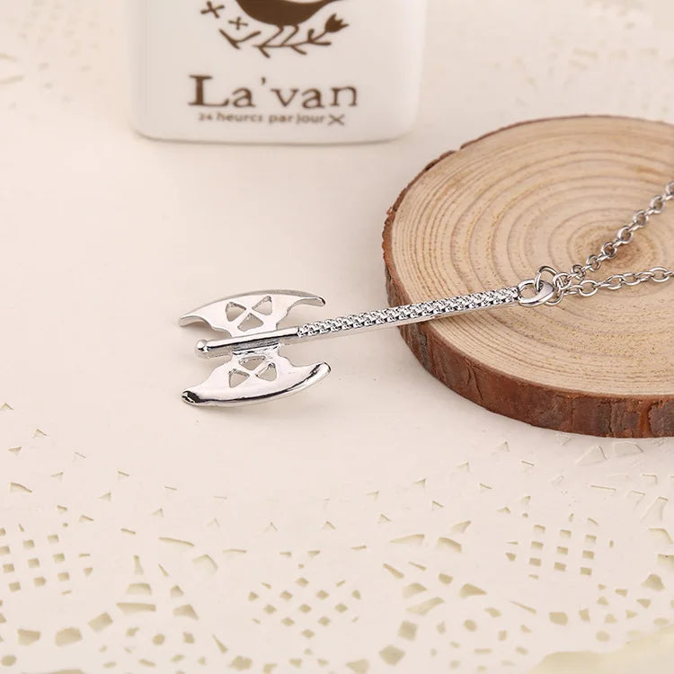 Dwarf Gimlis Axe Necklace Tolkien Gimli Double Blade Axe Silver Color Pendant Viking Jewelry For Women Men Jewlery Wholesale