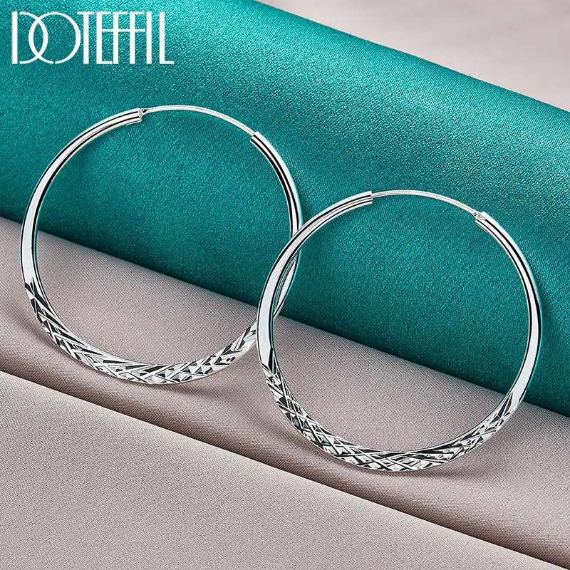 DOTEFFIL 925 Sterling Silver Round 40/45/50mm Hoop Earring For Woman Luxury Fashion Charm Jewelry