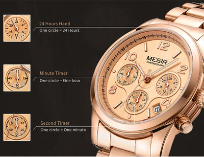 MEGIR Luxury Quartz Women Watches Relogio Feminino Fashion Sport Wristwatch Lady Business Watch Clock Top Brand Chronograph 2057