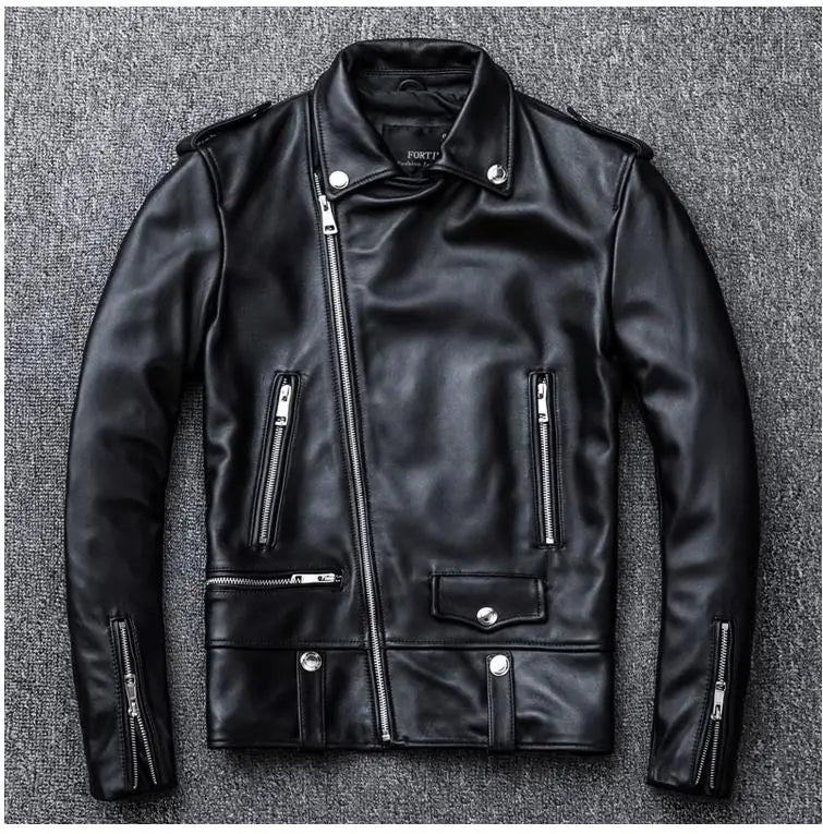 Free shipping.brand new black mens sheepskin jacket.biker soft genuine leather coat.fashion plus size style leather cloth