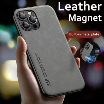 Luxury Magnetic Leather Case for iPhone 15 14 13 12 11 Pro Max Mini XR XS X 8 7 Plus SE 14Pro Magsafe Cover Support Car Holder