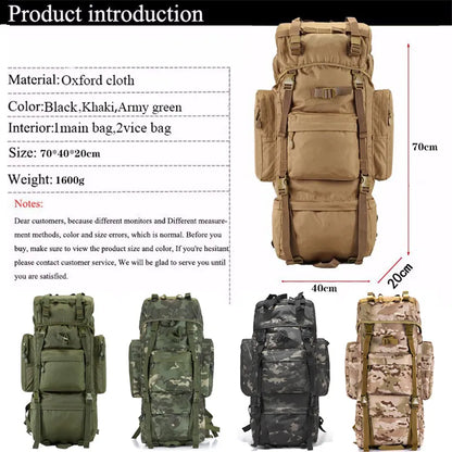 70L Large Capacity Men Backpack Military Backpack High Quality Waterproof Thickened Oxford Backpacks Men's Military Travel Bag