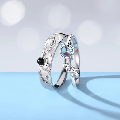 Fashion Moonstone Astronaut Temperament Couple Open Adjustable Lover Rings Wedding Jewlery Ring Gift for Women Men