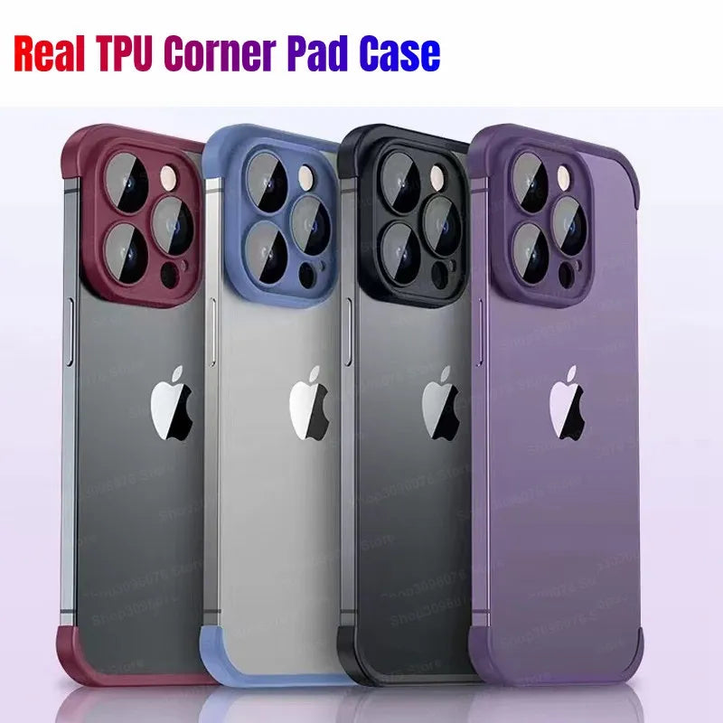 Lens Protector Corner Pad Case For iPhone 14 Pro Max 14Plus 100% Real Bare TPU Silicone Cover For iPhone 12 13 15 Pro Max Cover