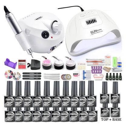 Gel Nail Polish Set 20000-35000RPM Nail Drill Machine Kit With UV LED Lamp Manicure Tools Kit Nail Art Set UV Builder Nail Gel