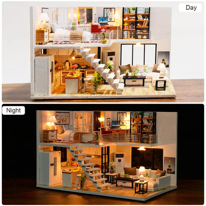CUTEBEE DIY DollHouse Miniature Doll House With Furniture Kit Wooden House Miniaturas Toys For Children New Year Christmas Gift