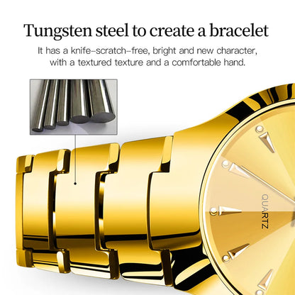 New Luxury Couple Watch for Men and Women Tungsten Steel Week Calendar Gold Quartz Watches Fashion Lovers Watches